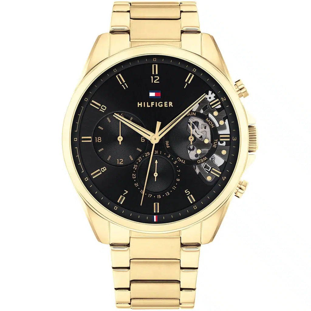Tommy Hilfiger Damon 1710447 Multi-Function Black Dial Men's Gold-Tone Watch