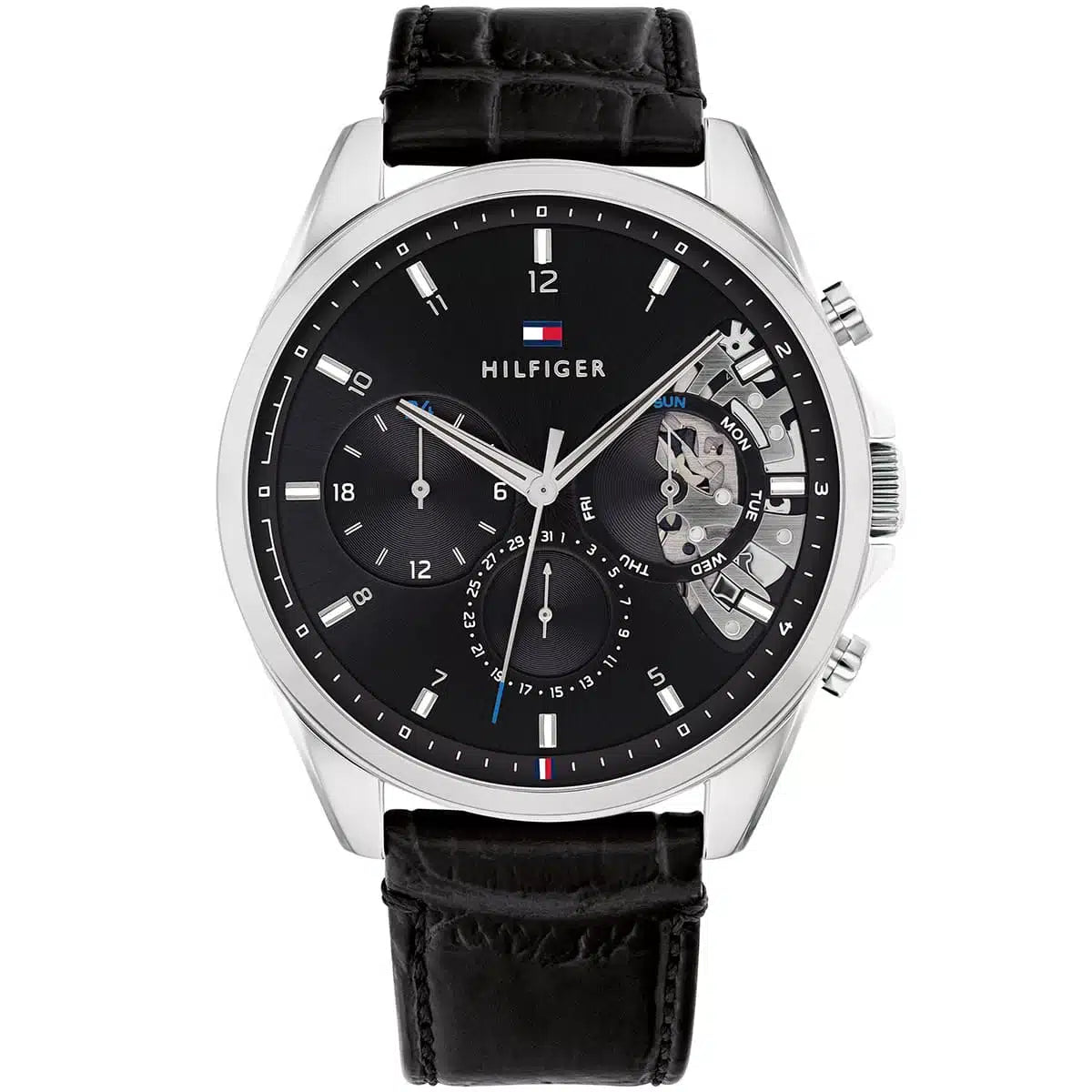 Tommy Hilfiger Damon 1710449 Multi-Function Black Dial Men's Black Leather Watch