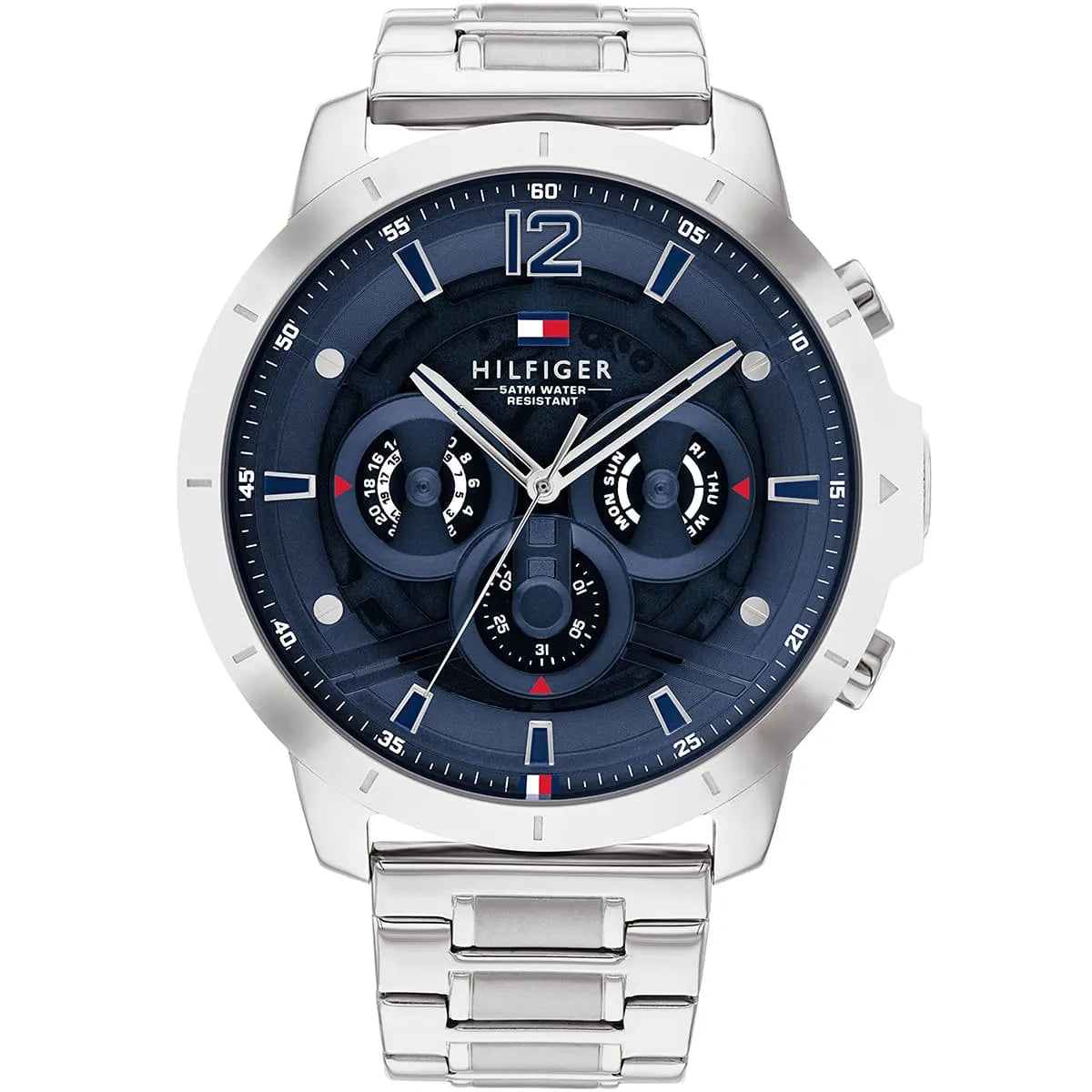 Tommy Hilfiger Kyle 1710492 Multi-Function Blue Dial Men's Silver Steel Watch