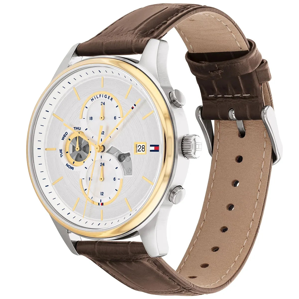 Tommy Hilfiger Weston 1710501 Two-Tone Silver Dial Men's Brown Leather Watch