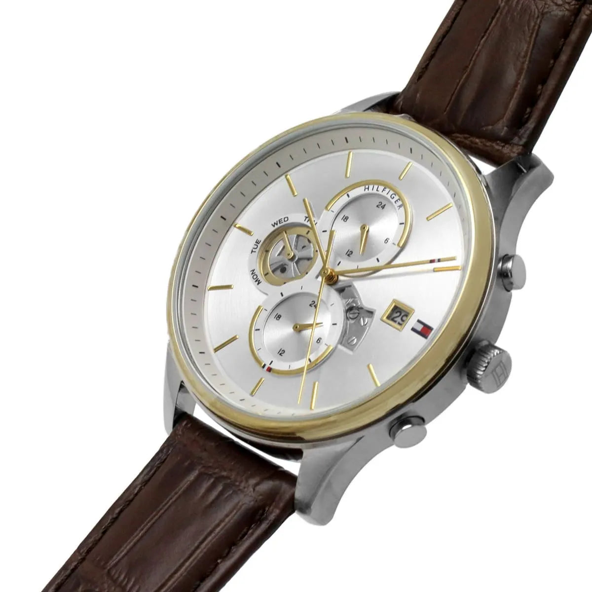 Tommy Hilfiger Weston 1710501 Two-Tone Silver Dial Men's Brown Leather Watch