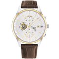 Tommy Hilfiger Weston 1710501 Two-Tone Silver Dial Men's Brown Leather Watch