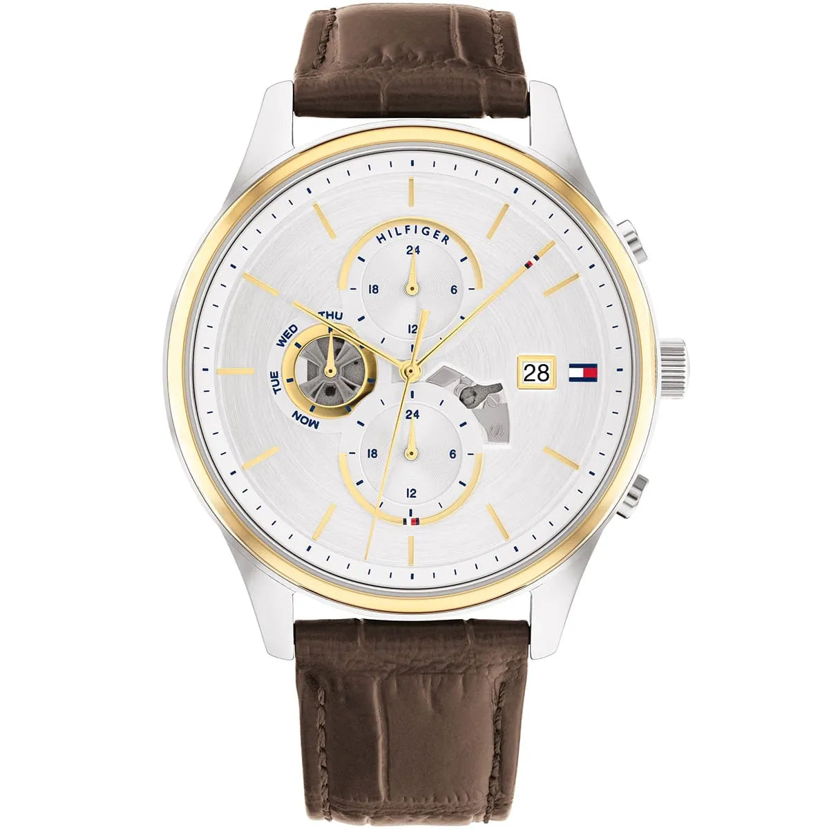 Tommy Hilfiger Weston 1710501 Two-Tone Silver Dial Men's Brown Leather Watch