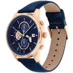 Tommy Hilfiger Weston 1710503 Rose Gold Tone Blue Dial Men's Blue Leather Watch