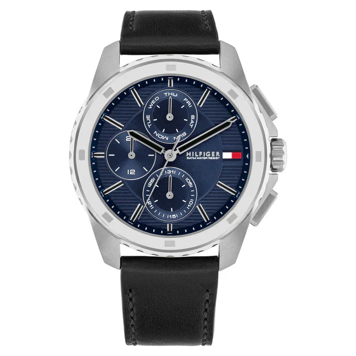 Tommy Hilfiger Larsen 1710619 Multi-Function Blue Dial Men's Black Leather Watch