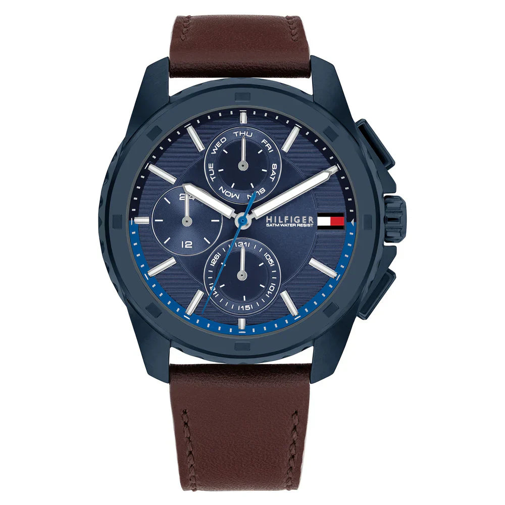 Tommy Hilfiger Larsen 171063 Multi-Function Blue Dial Men's Brown Leather Watch