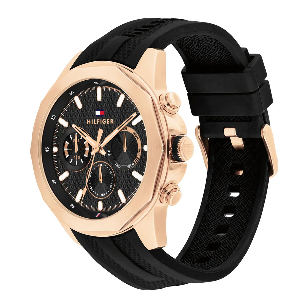 Tommy Hilfiger Lars  1710650 Rose Gold Black Dial Black Rubber Men's Watch