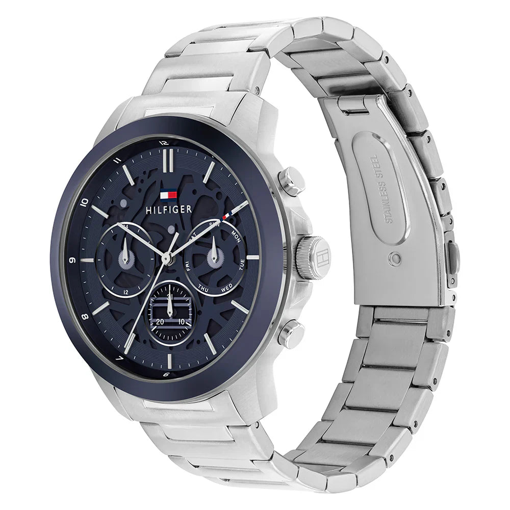 Tommy Hilfiger Henry 1710684 Silver Blue Skeleton Dial Metal Men's Watch