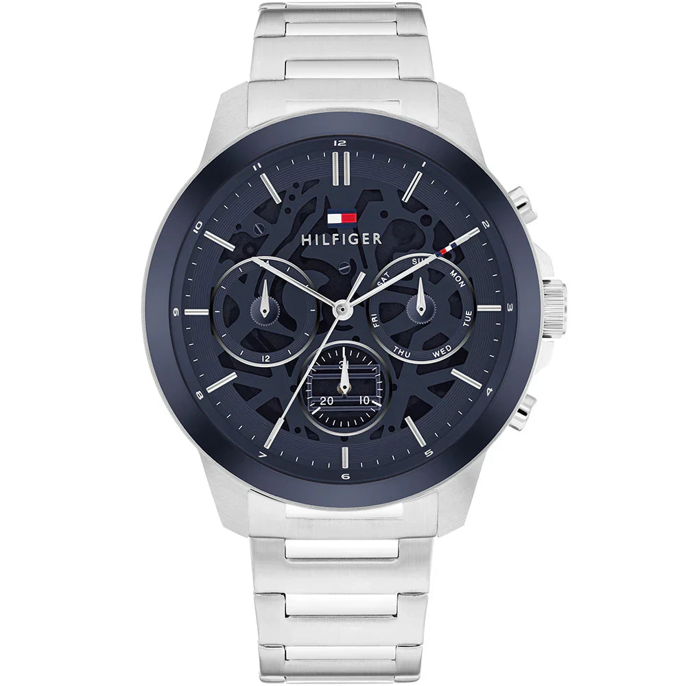 Tommy Hilfiger Henry 1710684 Silver Blue Skeleton Dial Metal Men's Watch
