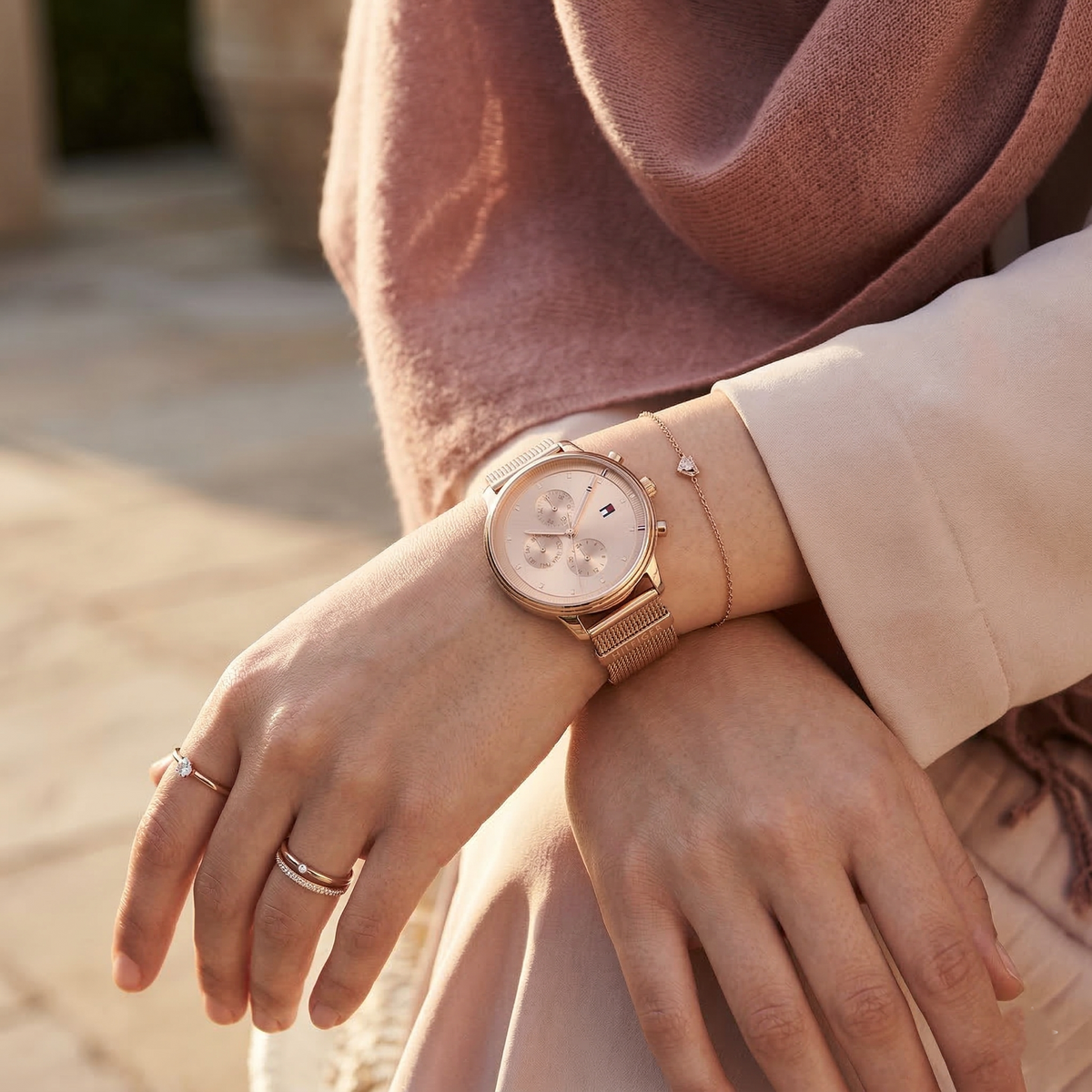 Tommy Hilfiger 1781907 Rose Gold-Tone Mesh Strap Women's Watch