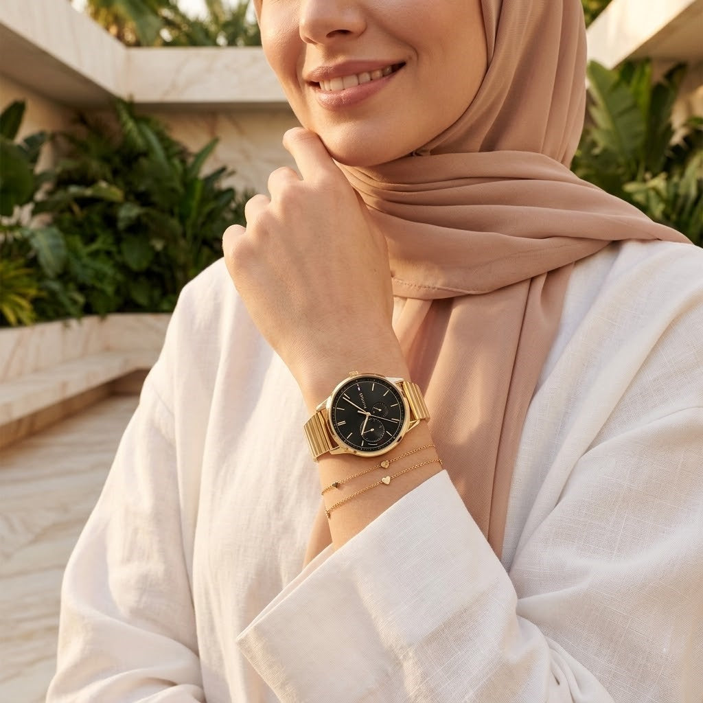 Tommy Hilfiger Brooke 1782019 Multi-Function Black Dial Gold-Tone Women's Watch