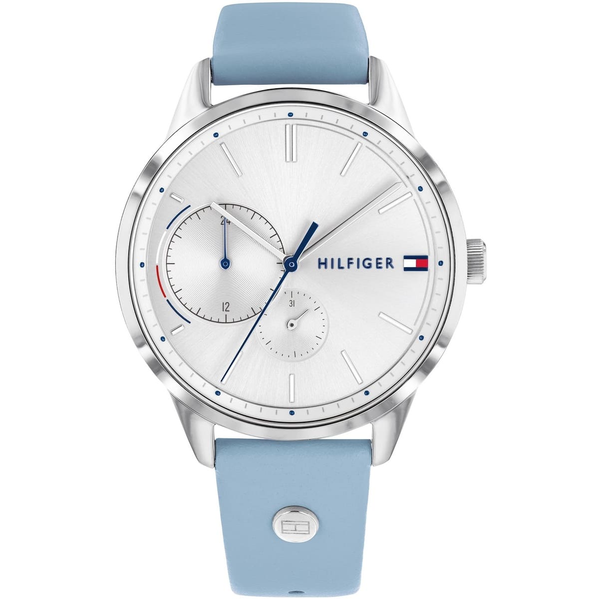 Tommy Hilfiger Brooke 1782023 Silver Case Light Blue Leather Strap Women's Watch