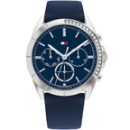 Tommy Hilfiger Kennedy 1782389 Silver Crystal Case Navy Blue Rubber Women's Watch