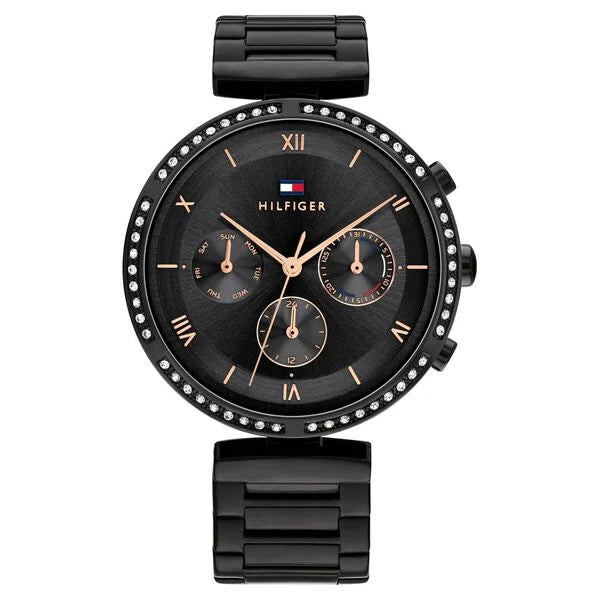 Tommy Hilfiger Lars 1782390 Multi-Function Black Dial All-Black Stainless Steel Women's Watch