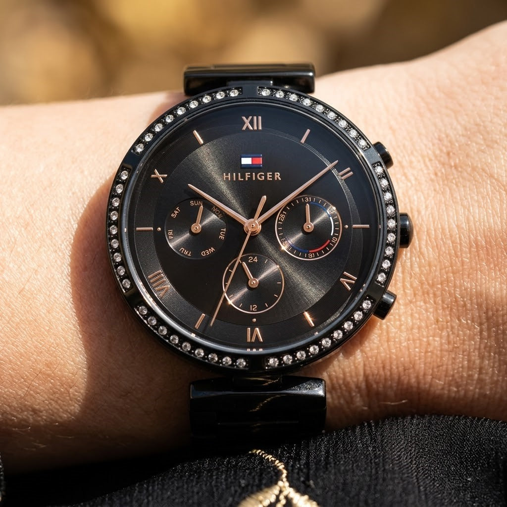 Tommy Hilfiger Lars 1782390 Multi-Function Black Dial All-Black Stainless Steel Women's Watch