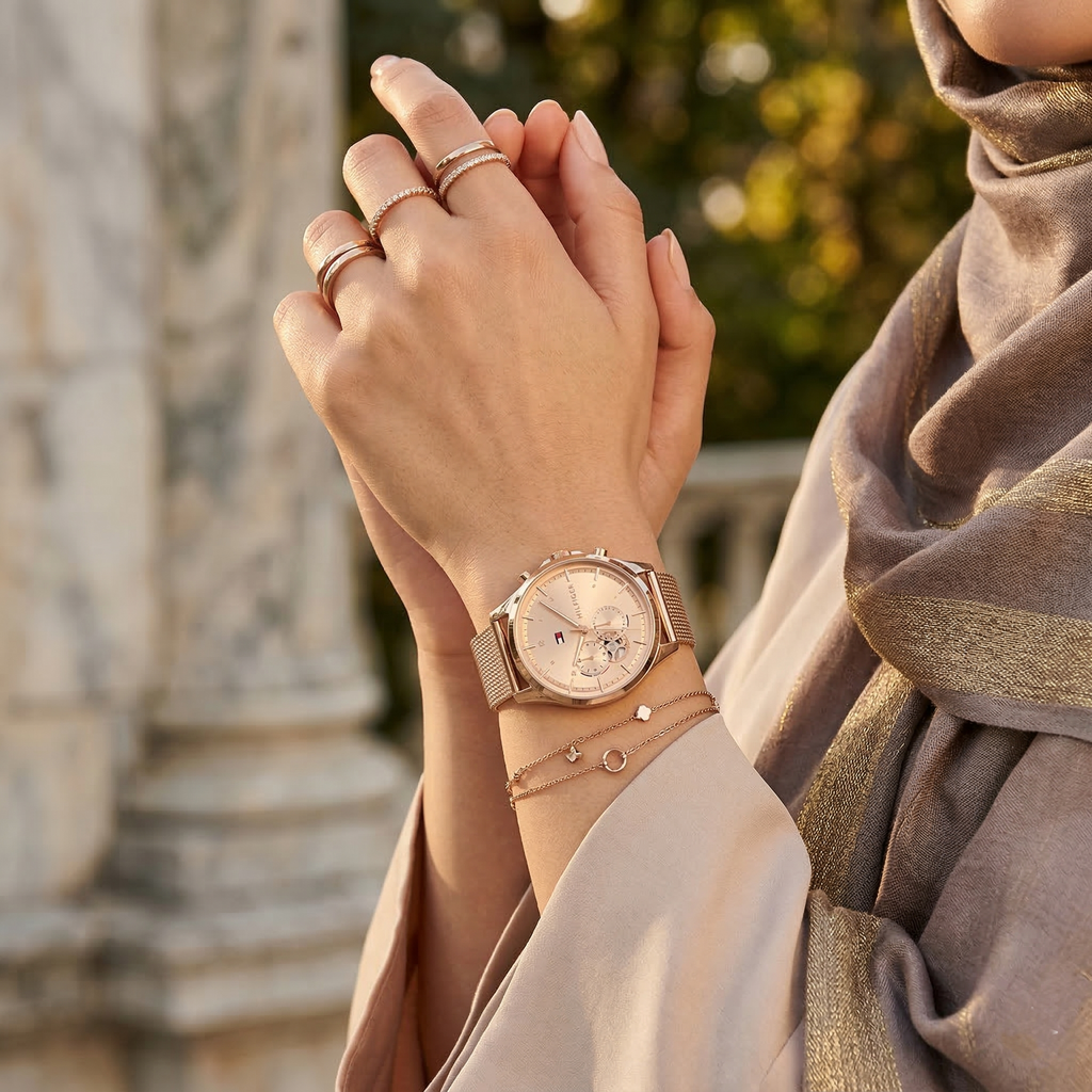 Tommy Hilfiger Quinn 1782486 Rose Gold-Tone Mesh Strap Women's Watch