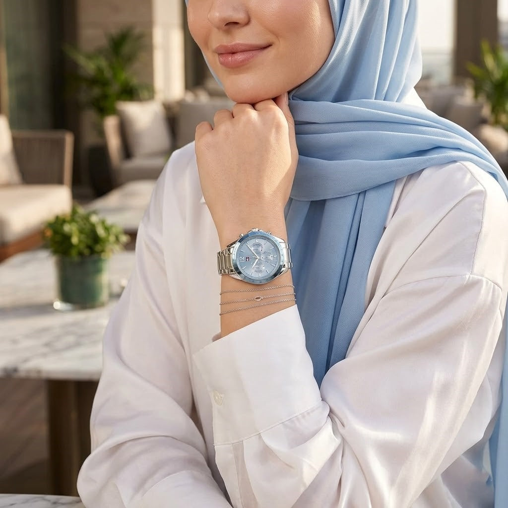 Tommy Hilfiger Kenzie 1782554 Multi-Function Light Blue Dial Silver Stainless Steel Women's Watch