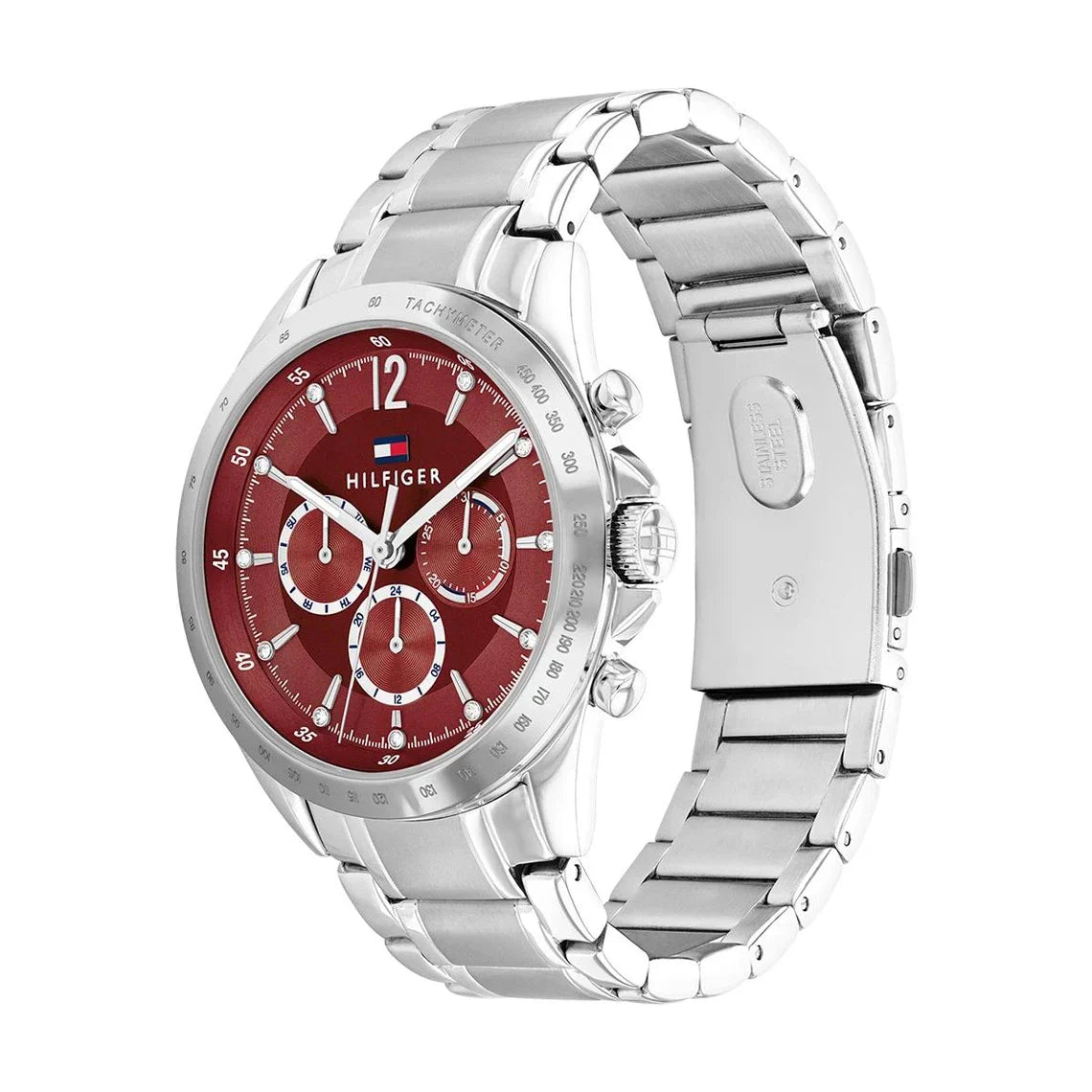 Tommy Hilfiger Kenzie 1782559 Multi-Function Red Dial Silver Stainless Steel Women's Watch