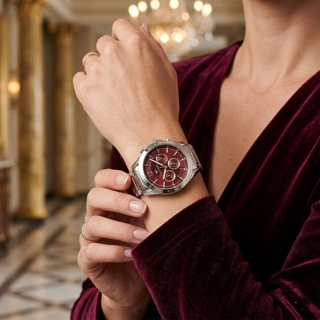 Tommy Hilfiger Kenzie 1782559 Multi-Function Red Dial Silver Stainless Steel Women's Watch