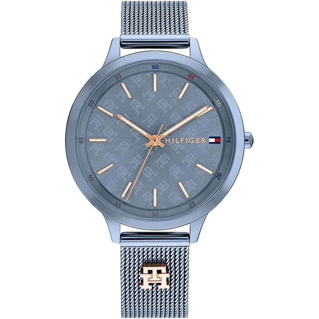 Tommy Hilfiger Iris 1782589 Slate Blue Mesh Rose Gold Accents Women's Watch