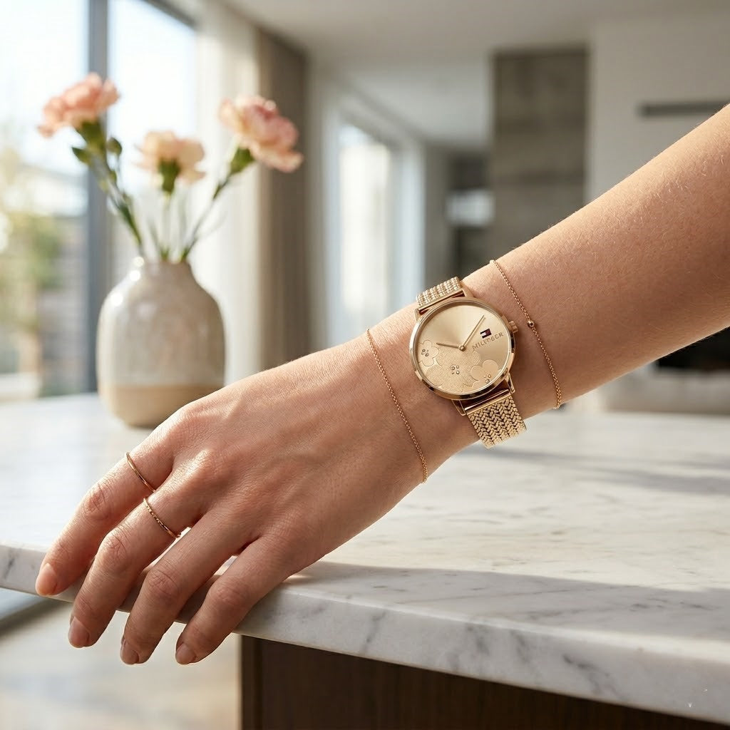 Tommy Hilfiger Carnation 1782603 Rose Gold Floral Mesh Women's Watch