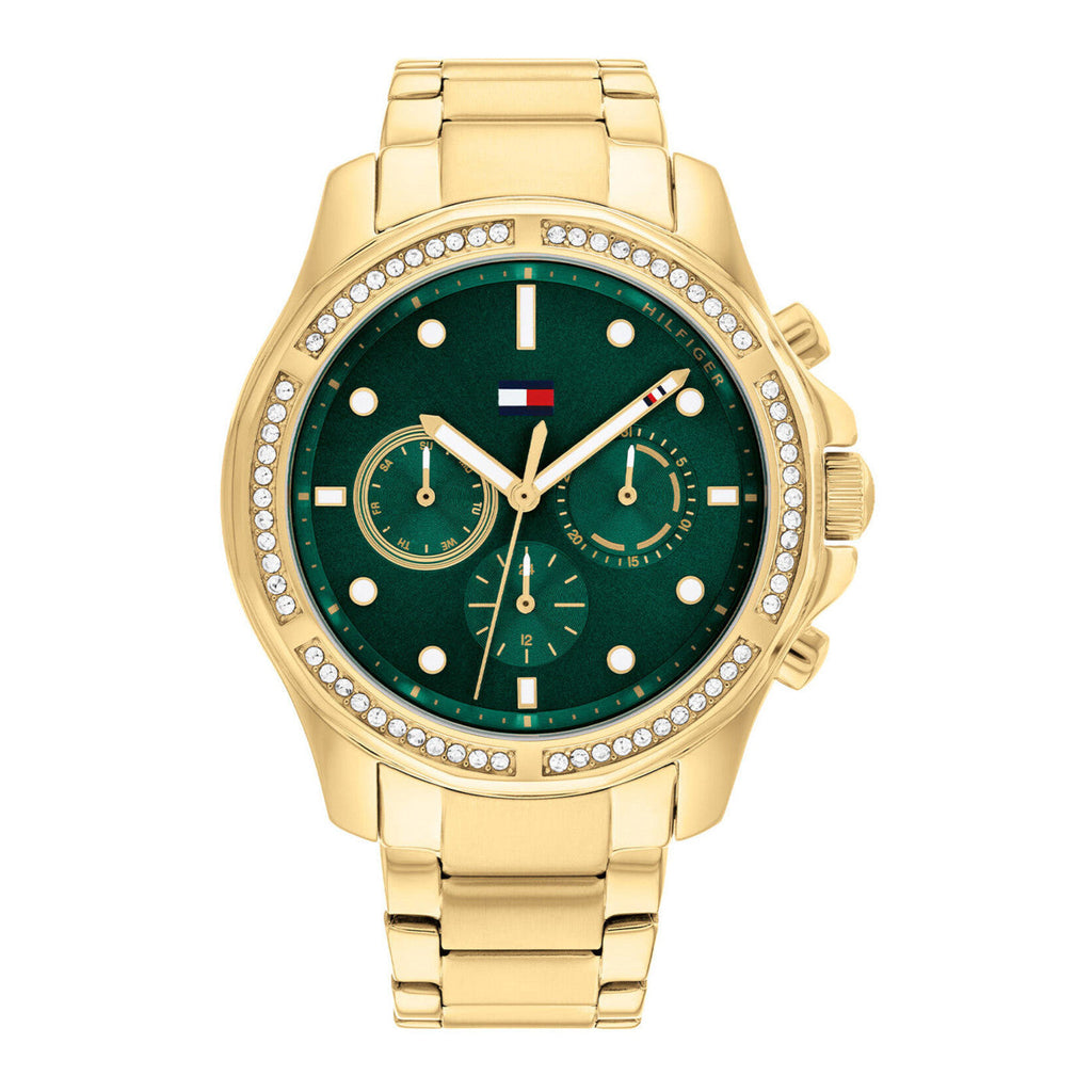 Tommy Hilfiger Ari 1782614 Gold-Tone Crystal Bezel Dark Green Dial Women's Watch