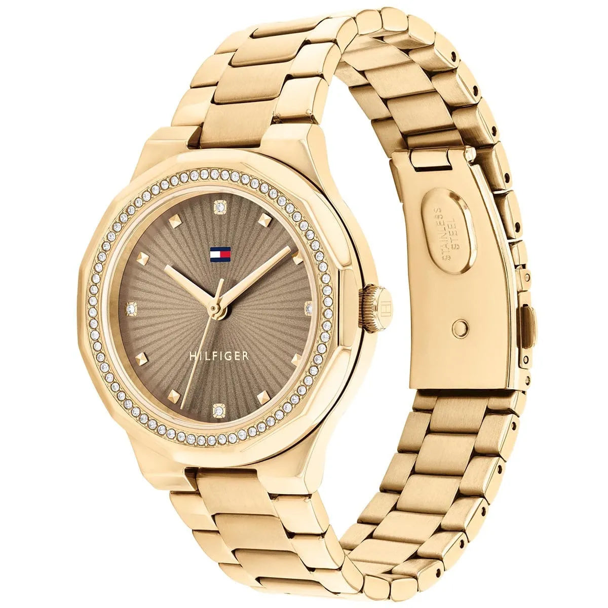Tommy Hilfiger Piper 1782725 Crystal Bezel Bronze Dial Gold-Tone Stainless Steel Women's Watch