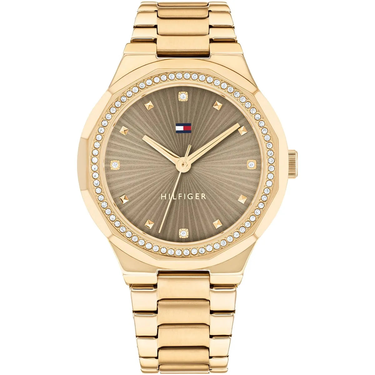 Tommy Hilfiger Piper 1782725 Crystal Bezel Bronze Dial Gold-Tone Stainless Steel Women's Watch