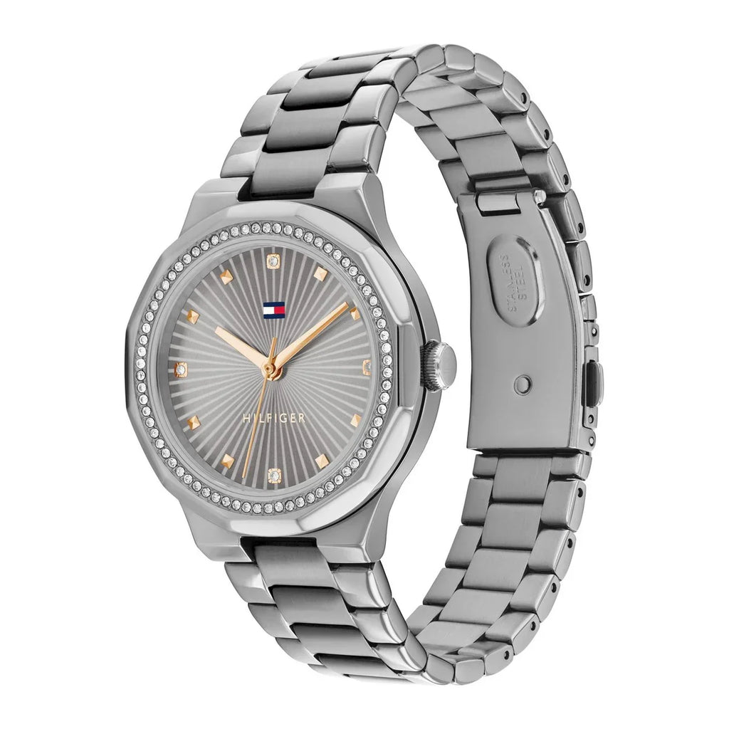 Tommy Hilfiger Piper 1782727 Crystal Bezel Grey Dial Silver Stainless Steel Women's Watch