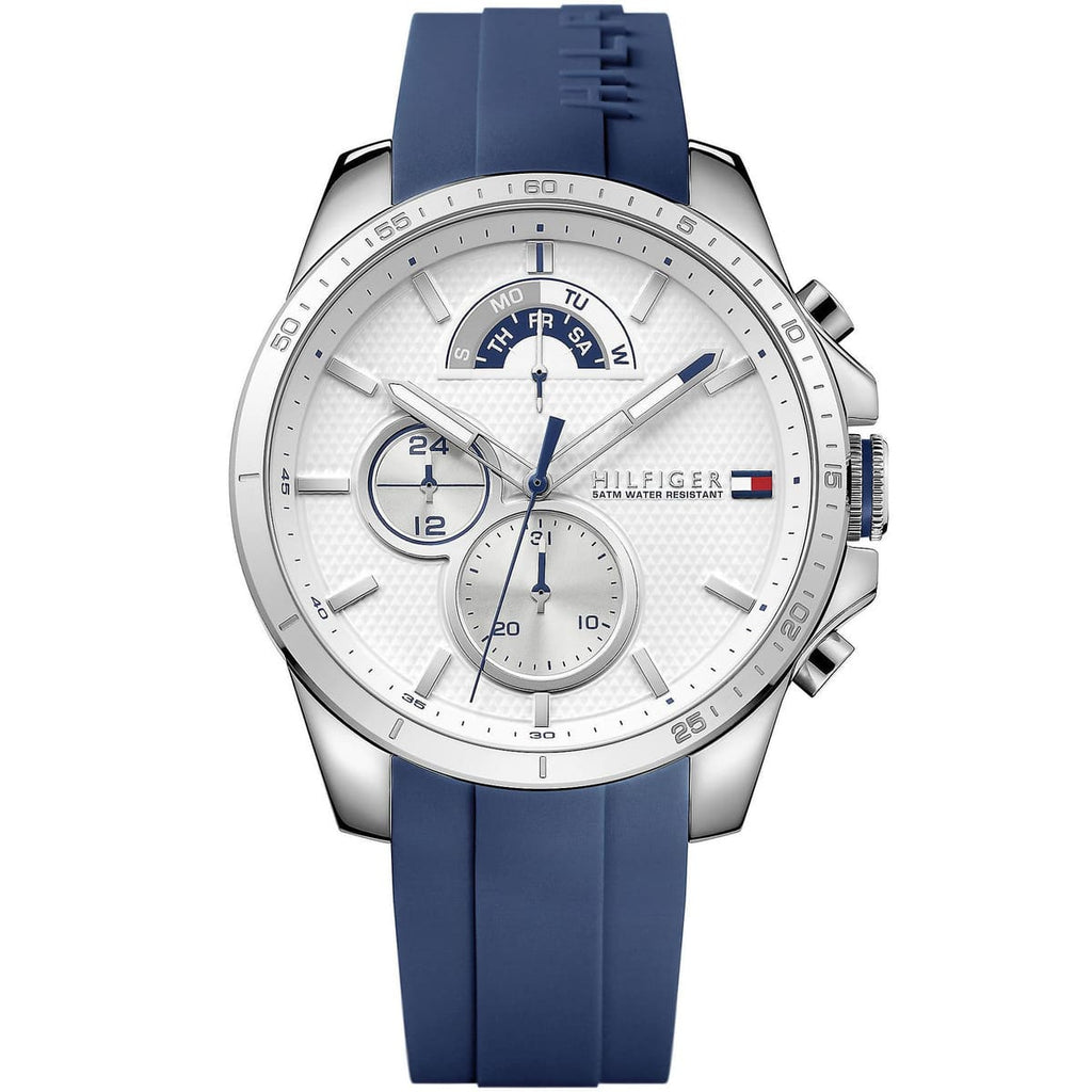 Tommy Hilfiger Decker 1791349 Silver Case White Dial Blue Rubber Men's Watch