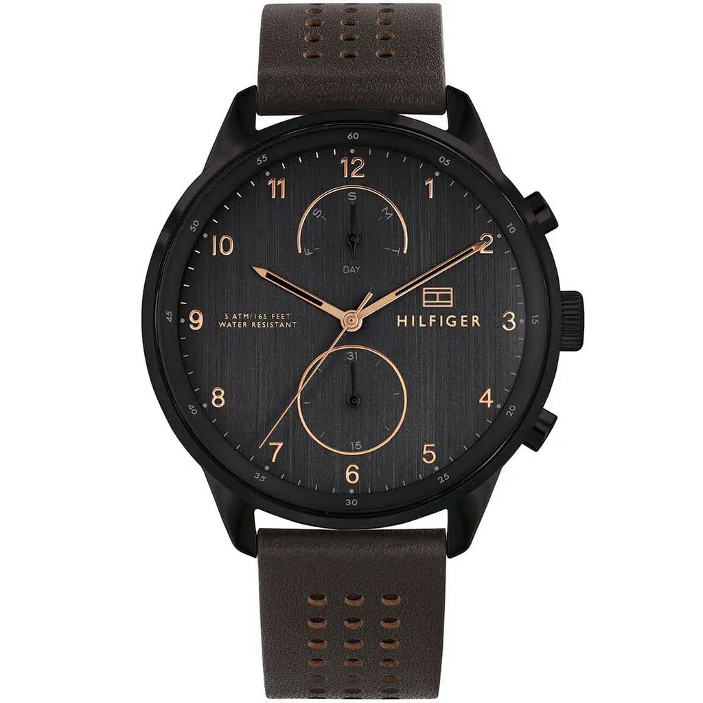 Original Tommy Hilfiger Chase Men's Watch - Black Case & Brown Leather (1791577)
