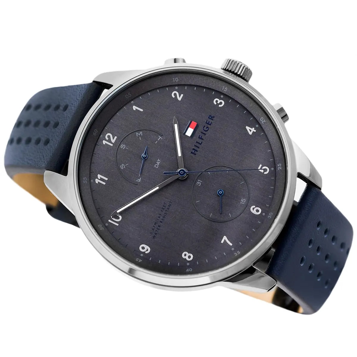 Tommy Hilfiger Chase 1791578 Gunmetal Gray Dial Blue Leather Men's Watch
