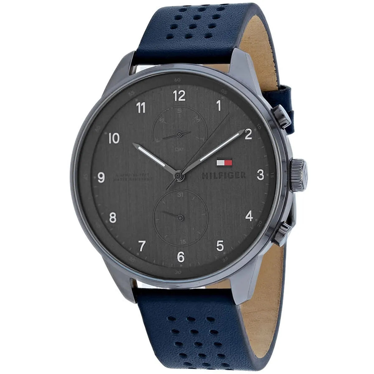 Tommy Hilfiger Chase 1791578 Gunmetal Gray Dial Blue Leather Men's Watch