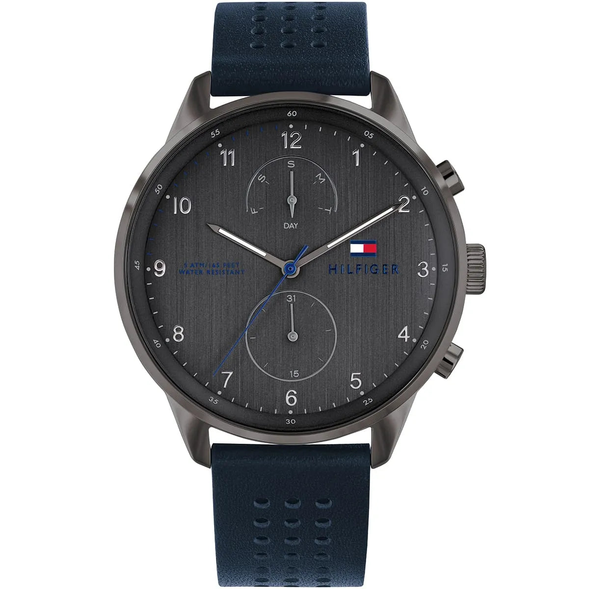 Tommy Hilfiger Chase 1791578 Gunmetal Gray Dial Blue Leather Men's Watch