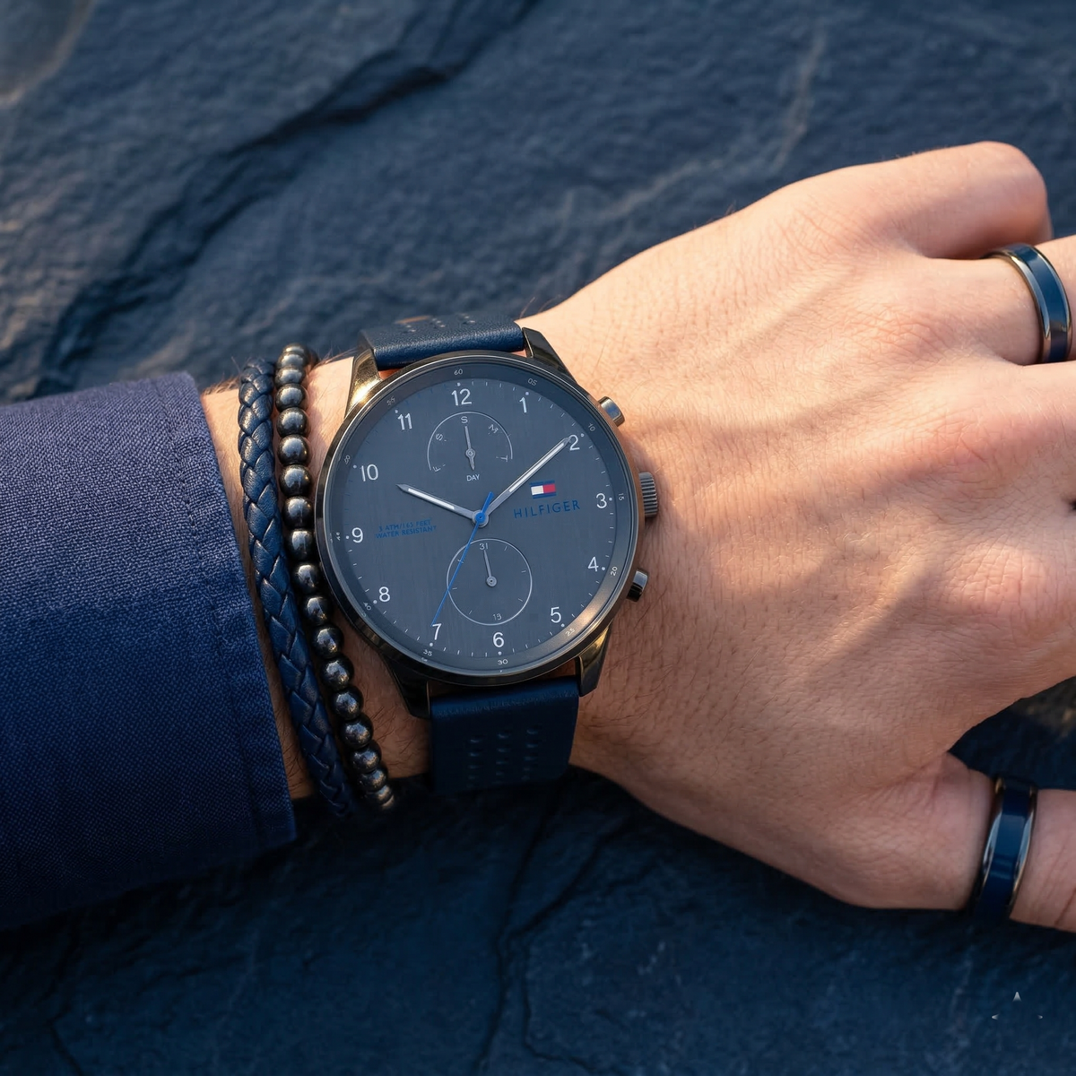 Tommy Hilfiger Chase 1791578 Gunmetal Gray Dial Blue Leather Men's Watch