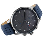 Tommy Hilfiger Chase 1791578 Gunmetal Gray Dial Blue Leather Men's Watch