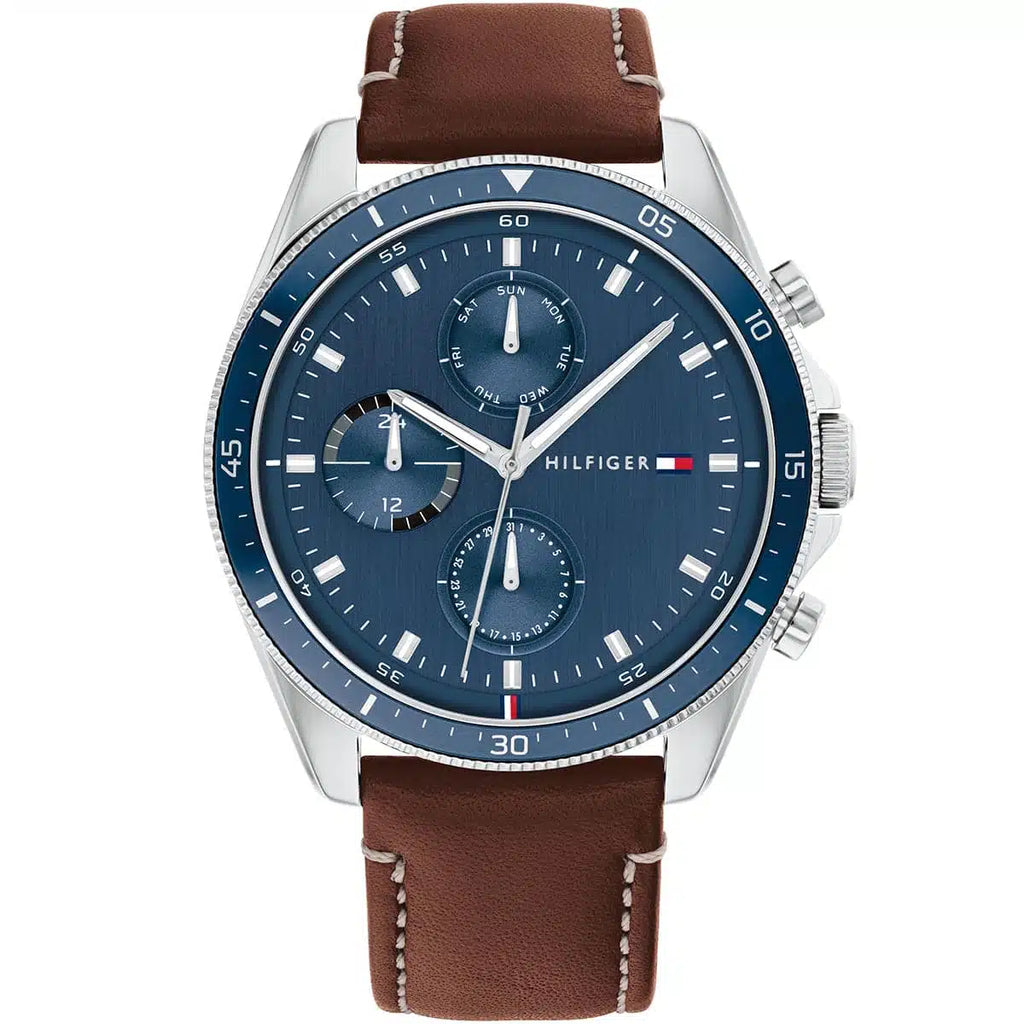 Tommy Hilfiger Aiden 1791837 Multi-Function Blue Dial Men's Brown Leather Watch