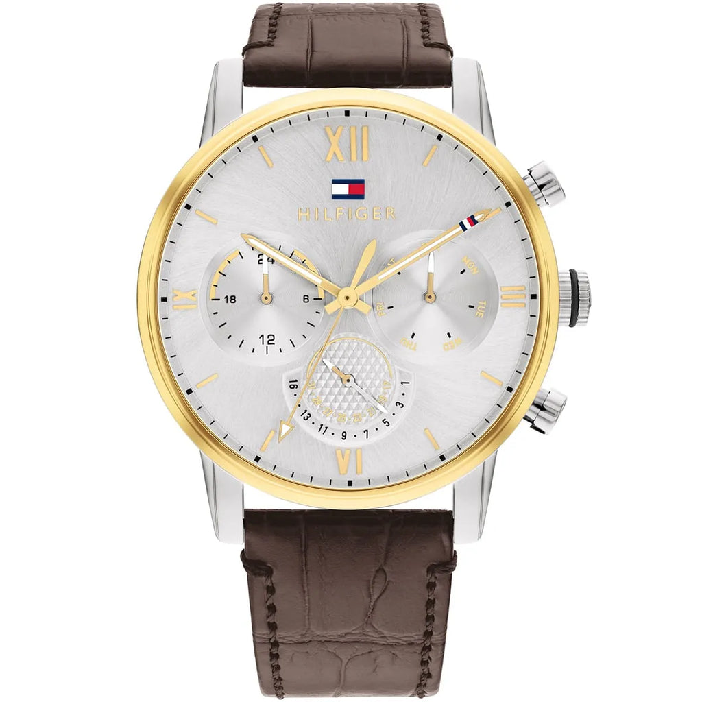 1791884 Tommy Hilfiger Sullivan Men's Chronograph Two-Tone Silver Case Brown Leather Strap Watch