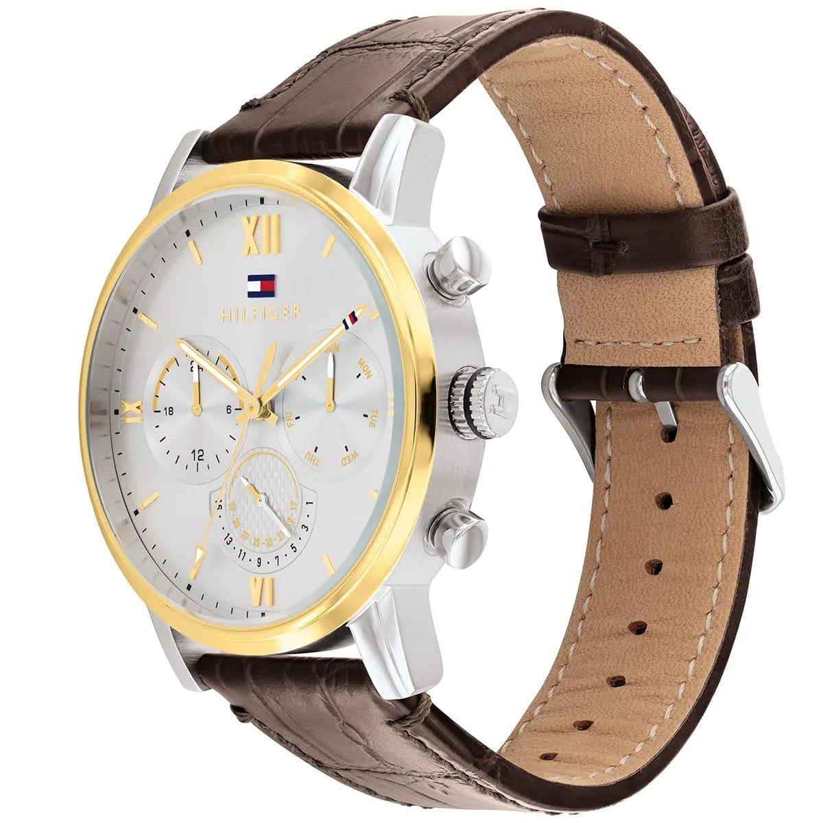 1791884 Tommy Hilfiger Sullivan Men's Chronograph Two-Tone Silver Case Brown Leather Strap Watch