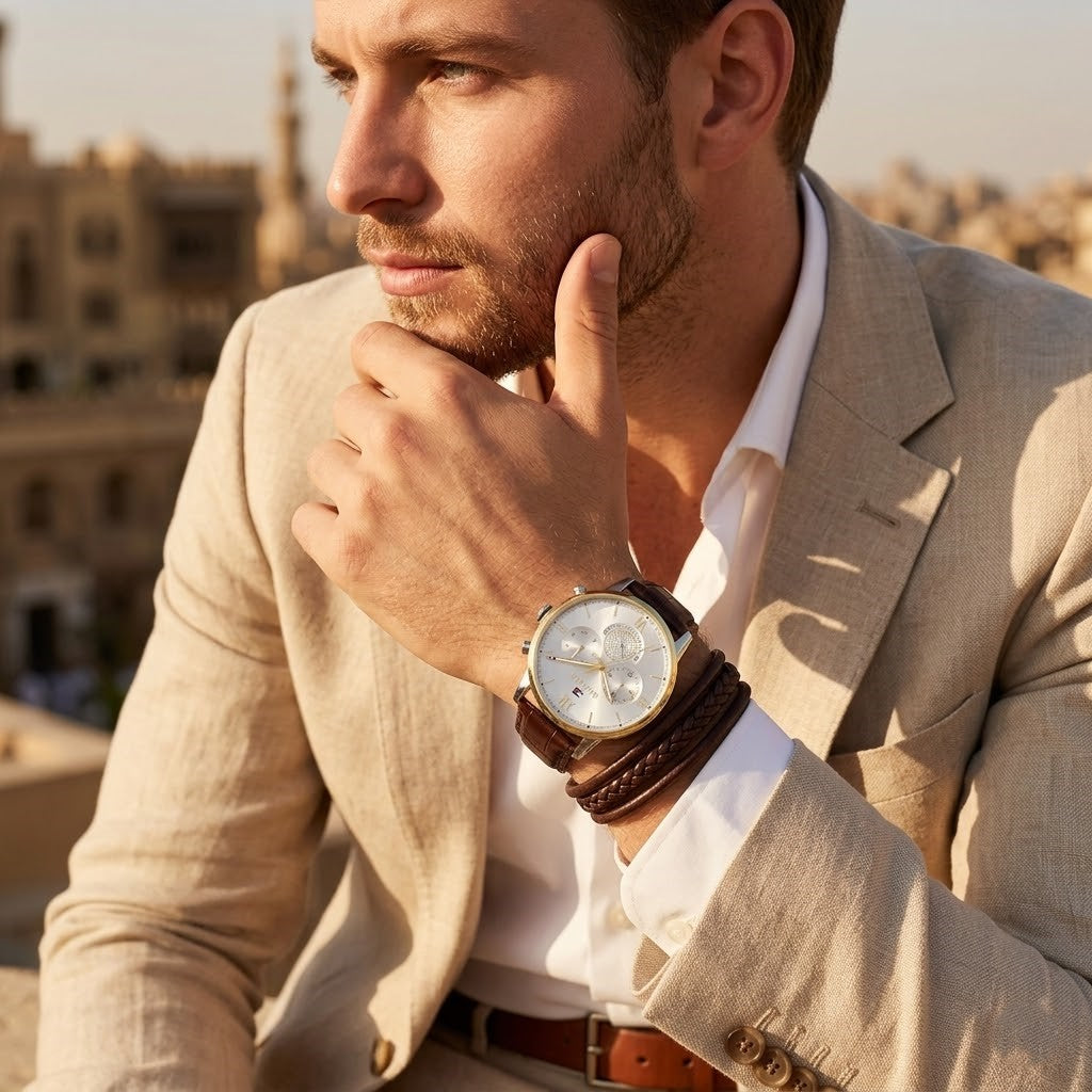 1791884 Tommy Hilfiger Sullivan Men's Chronograph Two-Tone Silver Case Brown Leather Strap Watch