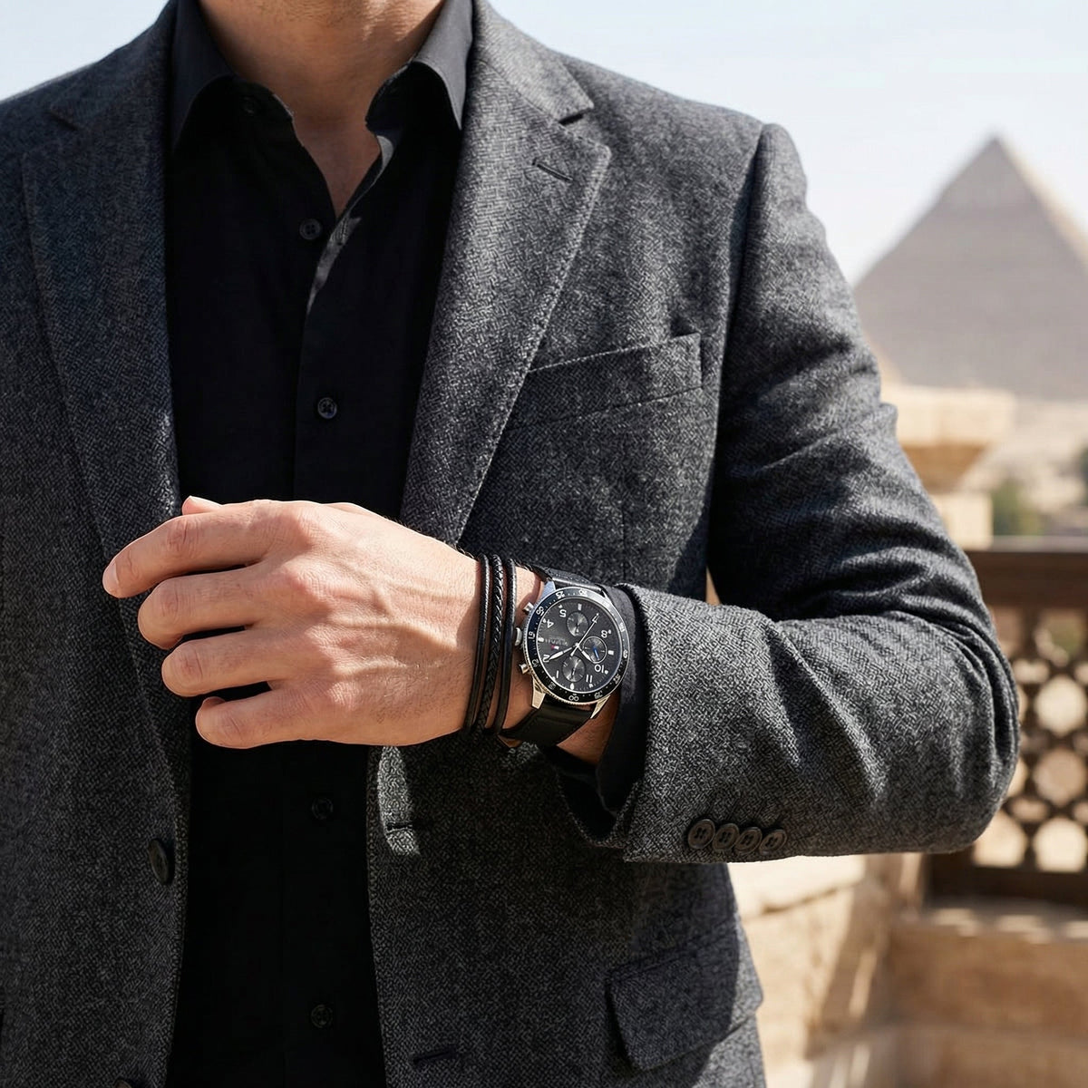 Tommy Hilfiger Jimmy 1791947 Multi-Function Black Dial Men's Black Leather Watch