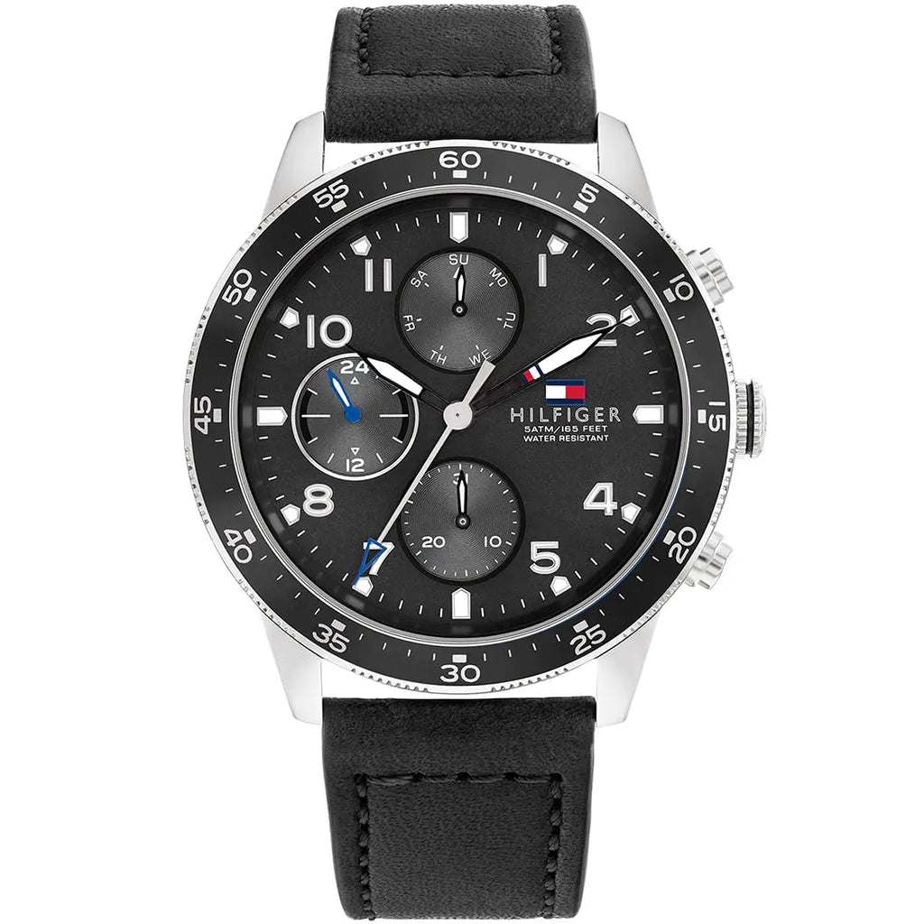 Tommy Hilfiger Jimmy 1791947 Multi-Function Black Dial Men's Black Leather Watch