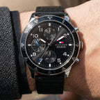 Tommy Hilfiger Jimmy 1791947 Multi-Function Black Dial Men's Black Leather Watch