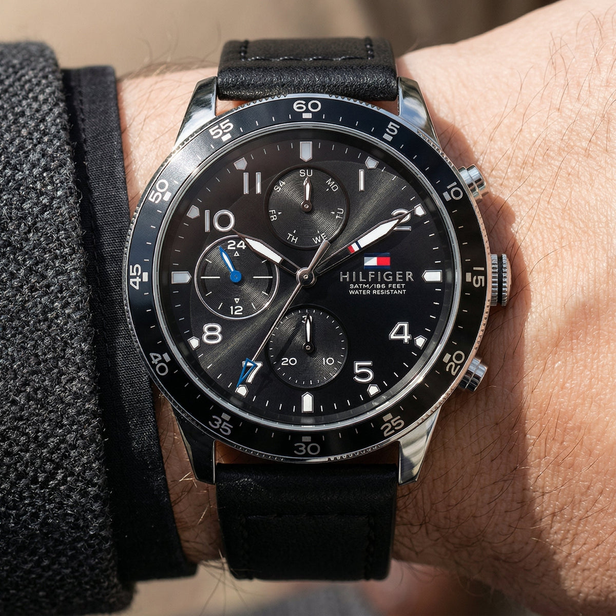 Tommy Hilfiger Jimmy 1791947 Multi-Function Black Dial Men's Black Leather Watch