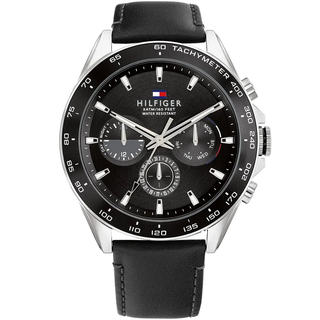 Tommy Hilfiger Damon 1791964 Multi-Function Black Dial Men's Black Leather Watch