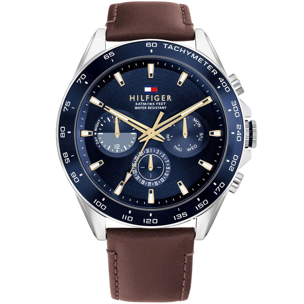 Tommy Hilfiger Damon 1791965 Multi-Function Blue Dial Men's Brown Leather Watch
