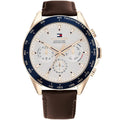 Tommy Hilfiger Damon 1791966 Multi-Function White Dial Men's Brown Leather Watch