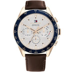 Tommy Hilfiger Damon 1791966 Multi-Function White Dial Men's Brown Leather Watch