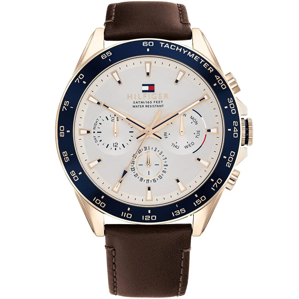 Tommy Hilfiger Damon 1791966 Multi-Function White Dial Men's Brown Leather Watch