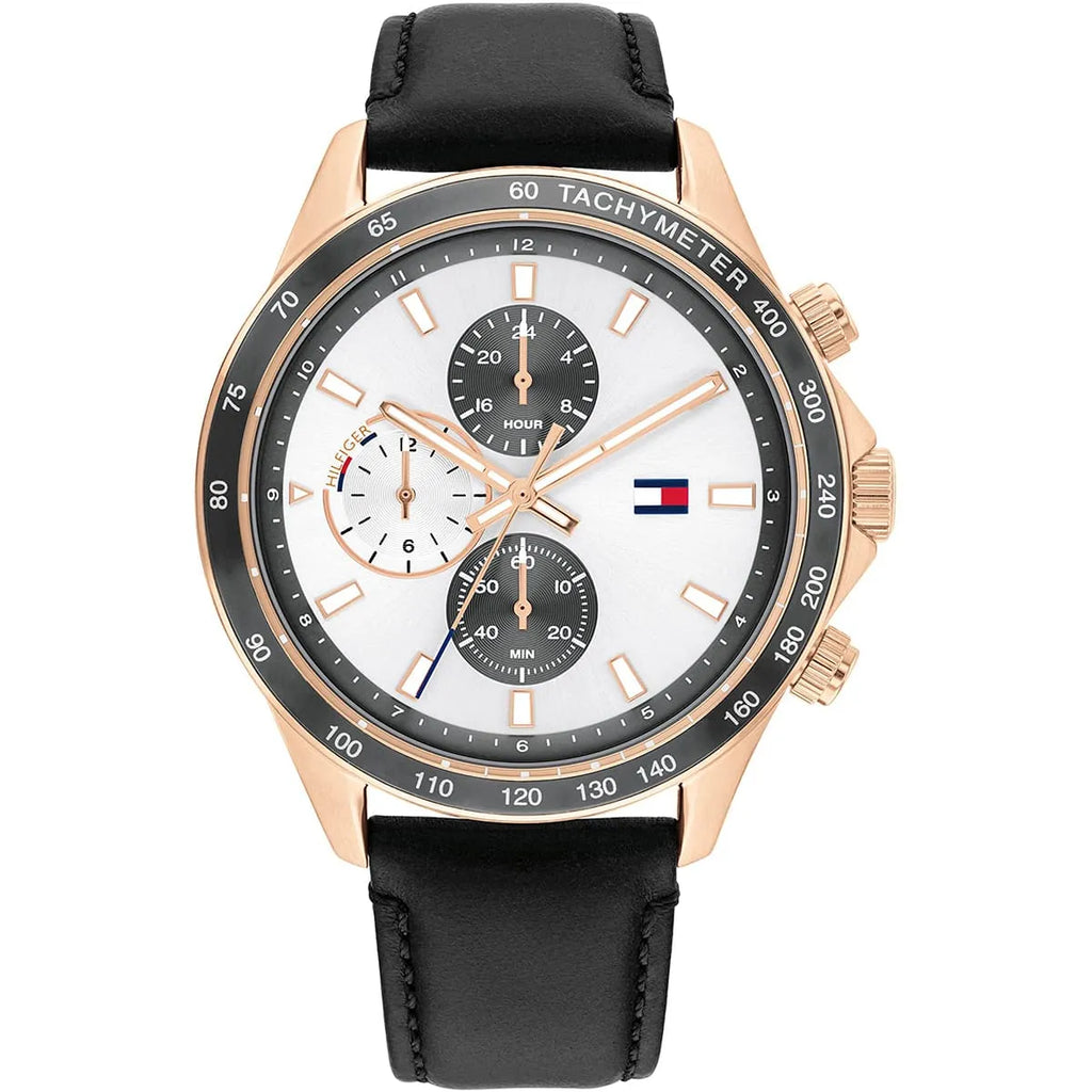 Tommy Hilfiger Miles 1792016 Silver Case White Dial Black Leather Men's Watch